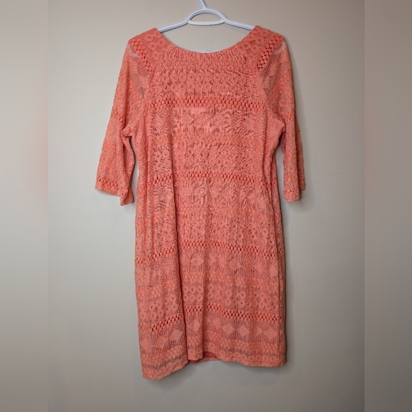 Rabbit Rabbit Rabbit Design Women’s Size 18 Coral Lace Overlay Sheath Dress - Picture 2 of 9